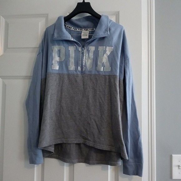 PINK Victorias Secret Blue Quarter Zip Sweater - Picture 2 of 6